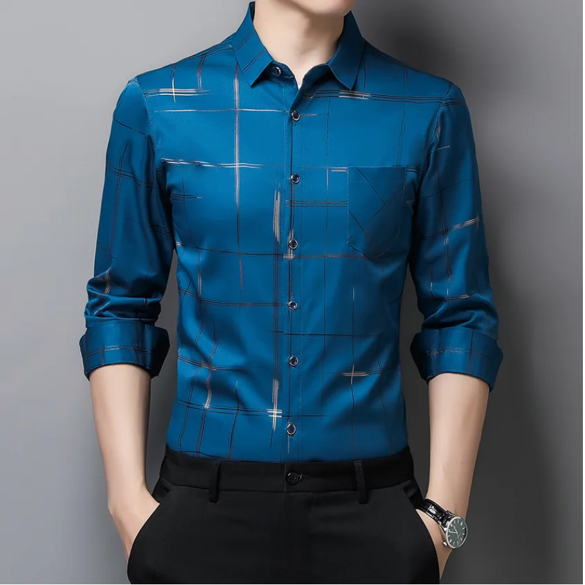 Mens long-sleeved shirt young temperament shirt casual trend thin-style mens shirt